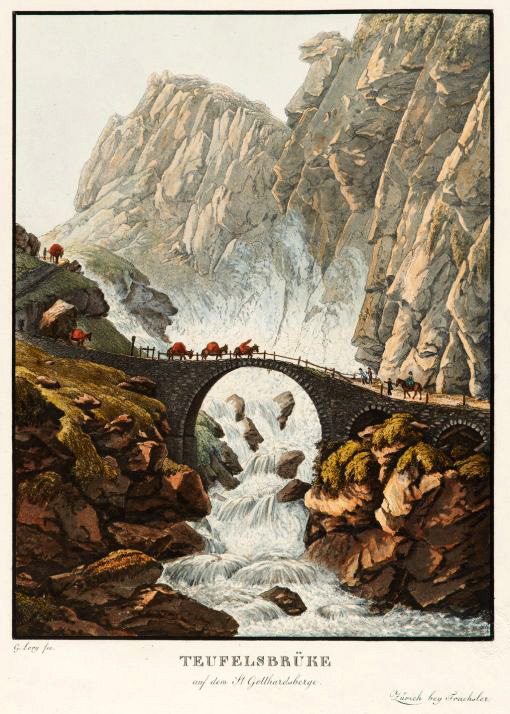 The Devil's Bridge, acquatinta, colorata, dopo il 1829, Simon Daniel Lafond